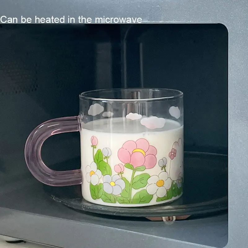 Kawaii Animal Glass Cup With Lid Straw Cute Flower Coffee Mug Milk Wine Hot Drinks Korean Water Juice Cup Drinkware Gift 600ml