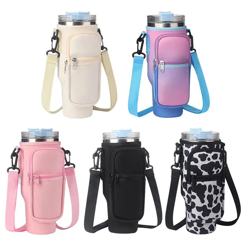 Cute Water Bottle Holder With Strap Phone Pocket For Stanley 40 oz Tumbler Sleeve Carrier Bag Pouch For Stanley Accessories