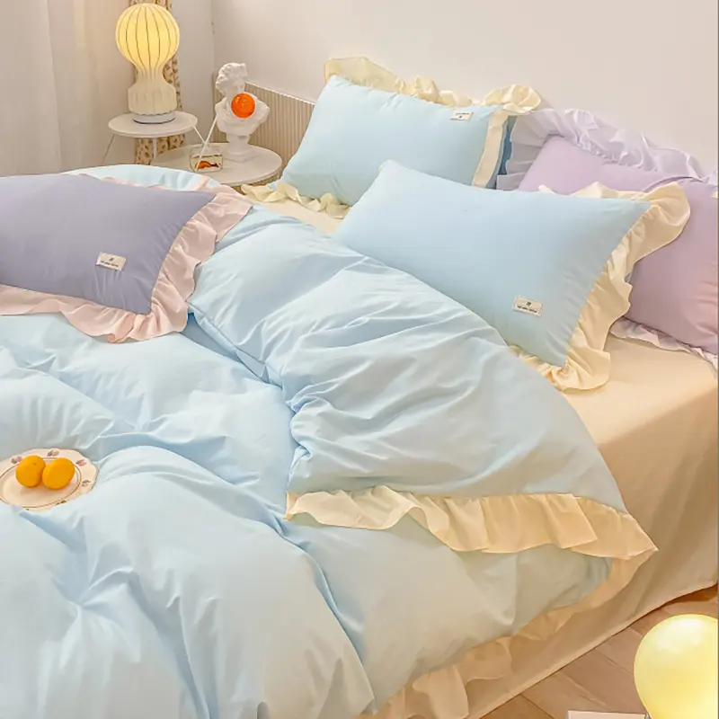 Kawaii Pink Bedding Set Bedspreads Polyester Twin Full Queen Size Cute Fitted Double Bed Sheet Pillowcase Bedroom Duvet Cover