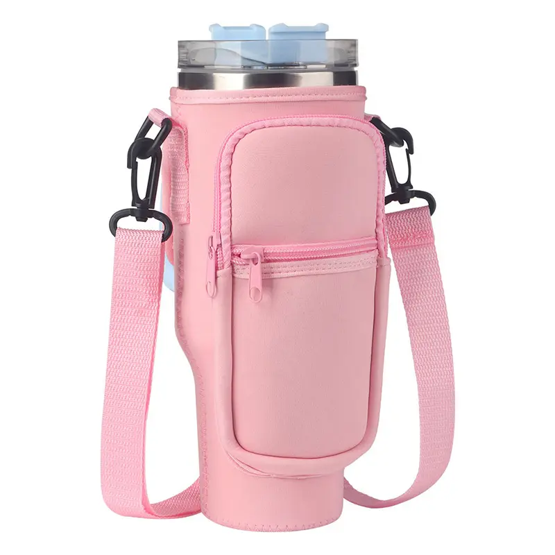 Cute Water Bottle Holder With Strap Phone Pocket For Stanley 40 oz Tumbler Sleeve Carrier Bag Pouch For Stanley Accessories