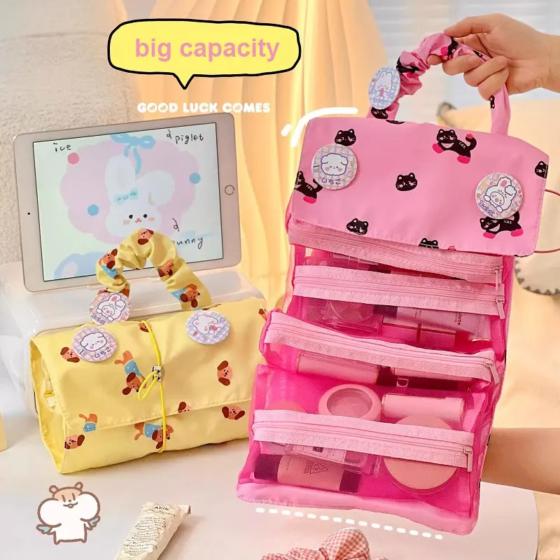 Kawaii Cat Makeup Bag Pouches Cute Large Puppy Cosmetic Bag For Women Korean Travel Organizer Portable Storage Bags Girl Gift