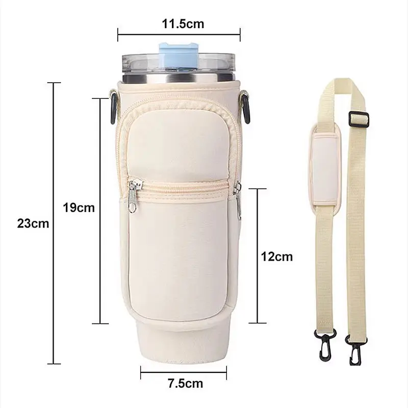 Cute Water Bottle Holder With Strap Phone Pocket For Stanley 40 oz Tumbler Sleeve Carrier Bag Pouch For Stanley Accessories