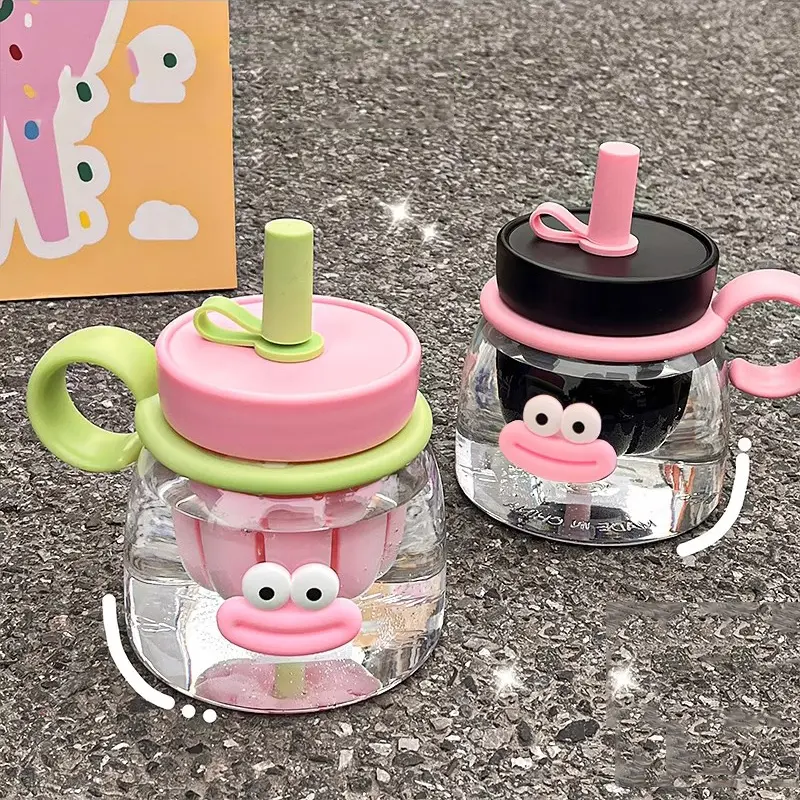 Kawaii Water Bottle With Tea Infuser Straw Handle 1000ml Large Cute Plastic Coffee Milk Tea Juice Sport Gym Travel Drink Bottle