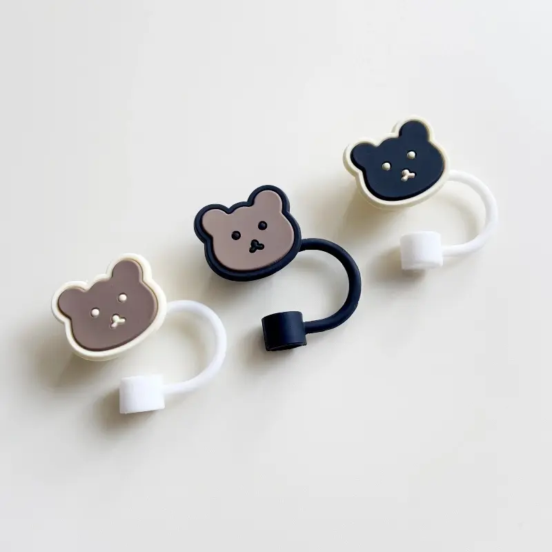 Cute Bear Straw Cap For Stanley Cup Tumbler Accessories Kawaii Silicone Straw Toppers 40 oz Straws Cover Cap For Water Bottle