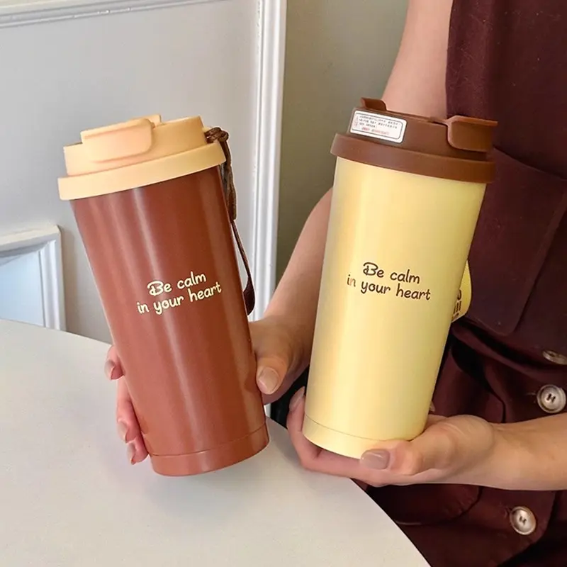 Luxury Thermal Coffee Cups Ceramic Tumbler Portable Water Bottle With Straw Stainless Steel Tea Thermos Bottle Women Men Gift