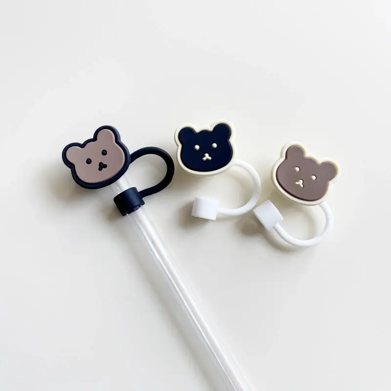 Cute Bear Straw Cap For Stanley Cup Tumbler Accessories Kawaii Silicone Straw Toppers 40 oz Straws Cover Cap For Water Bottle