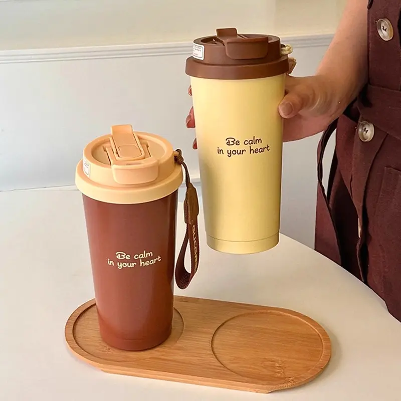 Luxury Thermal Coffee Cups Ceramic Tumbler Portable Water Bottle With Straw Stainless Steel Tea Thermos Bottle Women Men Gift