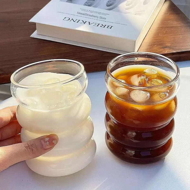 Cute Korean Aesthetic Glass Cup For Coffee Whiskey Espresso Juice Milk Glassware For Drinking Clear Water Cup Mug Gift 350ml