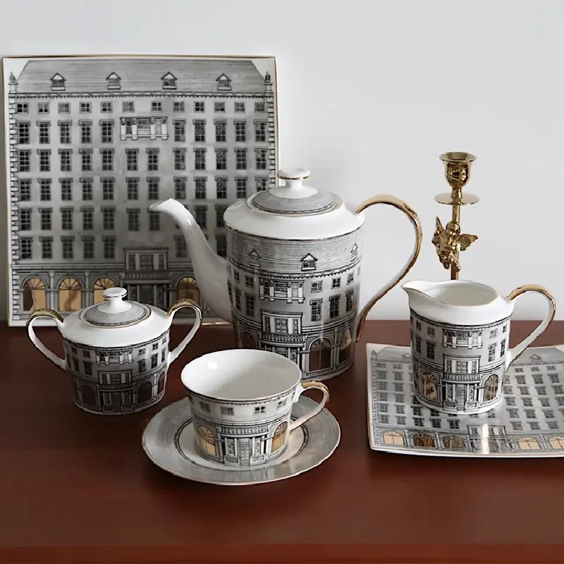 Retro Gorgeous Palace Coffee Cup Teapot Milk Pot Building Series Ceramic Tableware Home Desktop Decoration Ceramic Milk Cup