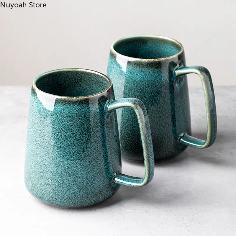 Retro Green Large Ceramic Cup Home Mug Big Belly Mug Office 750ml Large Capacity Water Cup Living Room Kitchen Bar Supplies