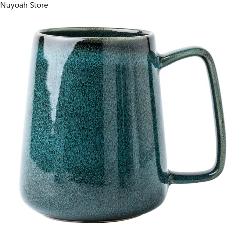 Retro Green Large Ceramic Cup Home Mug Big Belly Mug Office 750ml Large Capacity Water Cup Living Room Kitchen Bar Supplies