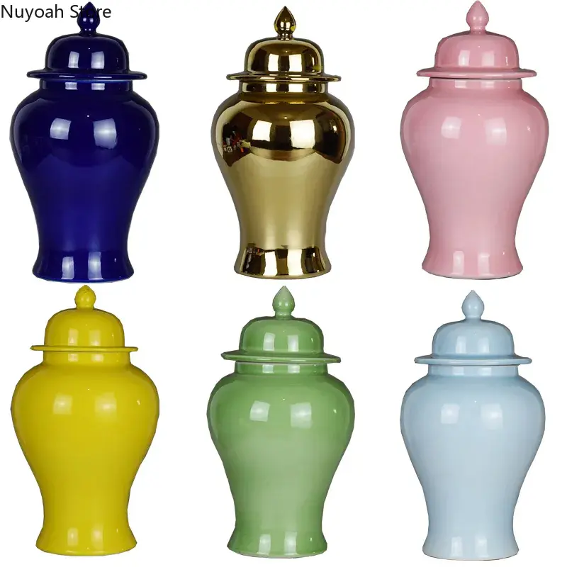 Golden Ceramic Storage Jar Vase Decoration Living Room Art Simulation Flower Arrangement Accessories Home Decoration Modern
