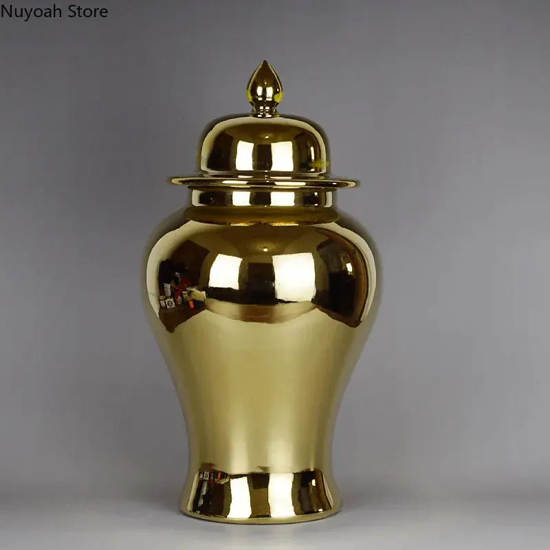 Golden Ceramic Storage Jar Vase Decoration Living Room Art Simulation Flower Arrangement Accessories Home Decoration Modern