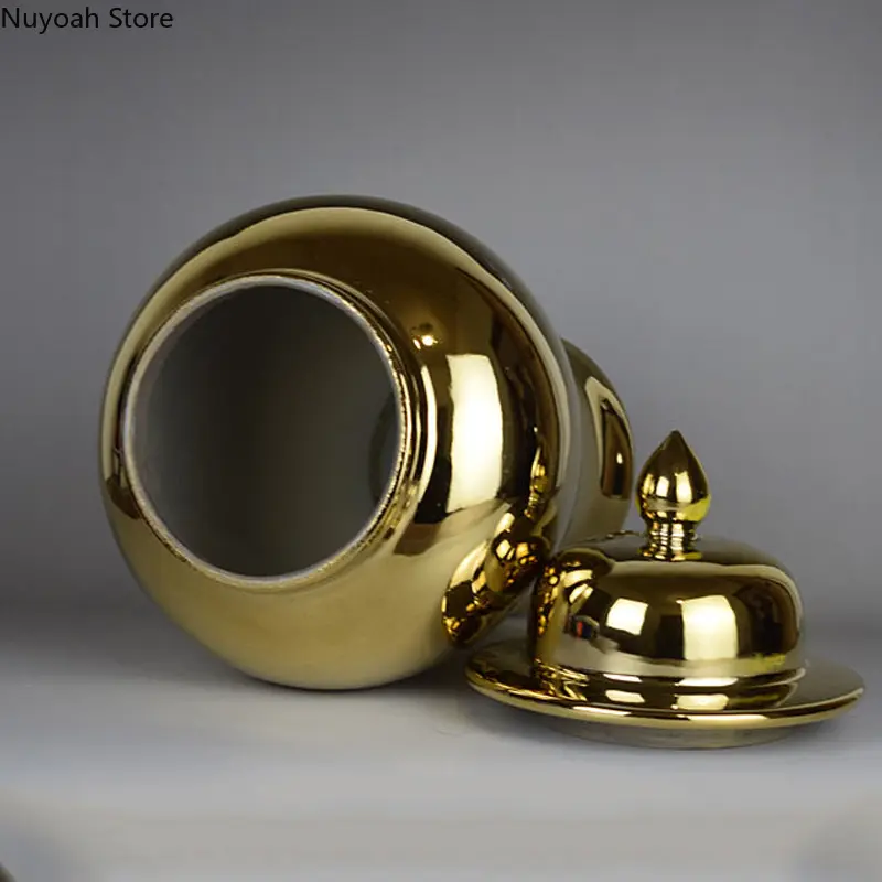 Golden Ceramic Storage Jar Vase Decoration Living Room Art Simulation Flower Arrangement Accessories Home Decoration Modern