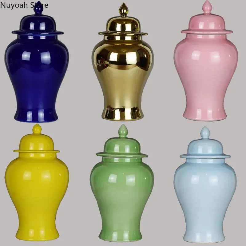 Golden Ceramic Storage Jar Vase Decoration Living Room Art Simulation Flower Arrangement Accessories Home Decoration Modern