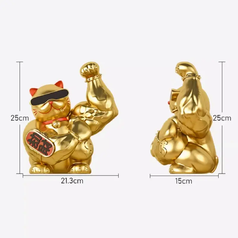 Abstract Big Arm Muscle Golden Cat Decor Statuette for Shop Living Room Lucky Cat Cartoon Animal Sculpture Vigorous Cat Statue
