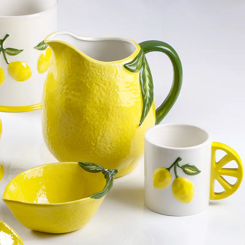 Creative Ceramic High Temperature Resistant Cold Water Pot Lemon Relief Ceramic Water Pot Water Cup Household Drinking Utensils