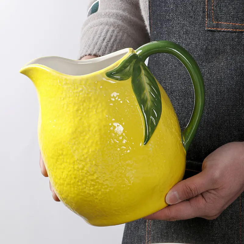 Creative Ceramic High Temperature Resistant Cold Water Pot Lemon Relief Ceramic Water Pot Water Cup Household Drinking Utensils