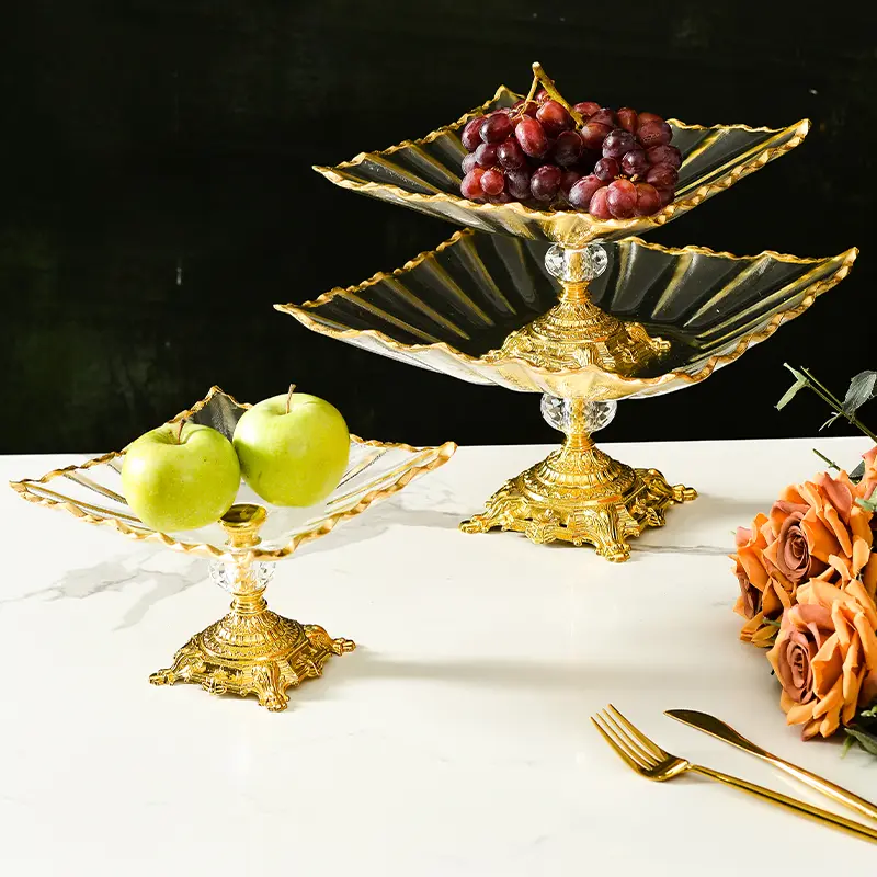 European Style Light Luxury High Footed Fruit Display Tray Living Room Home Bread Pastry Snack Tray Cake Tray Home Decoration