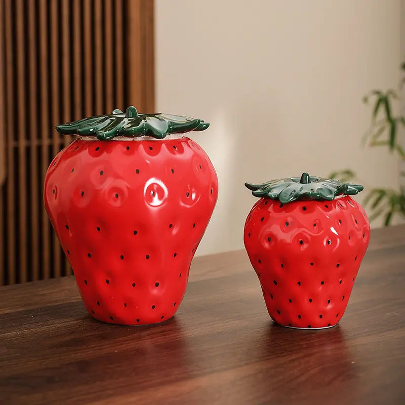 Modern Strawberry Ceramic Tea Caddy Special-shaped Abstract Decoration Jar Moisture-proof Sealed Jar Crafts Gift Home Decoration