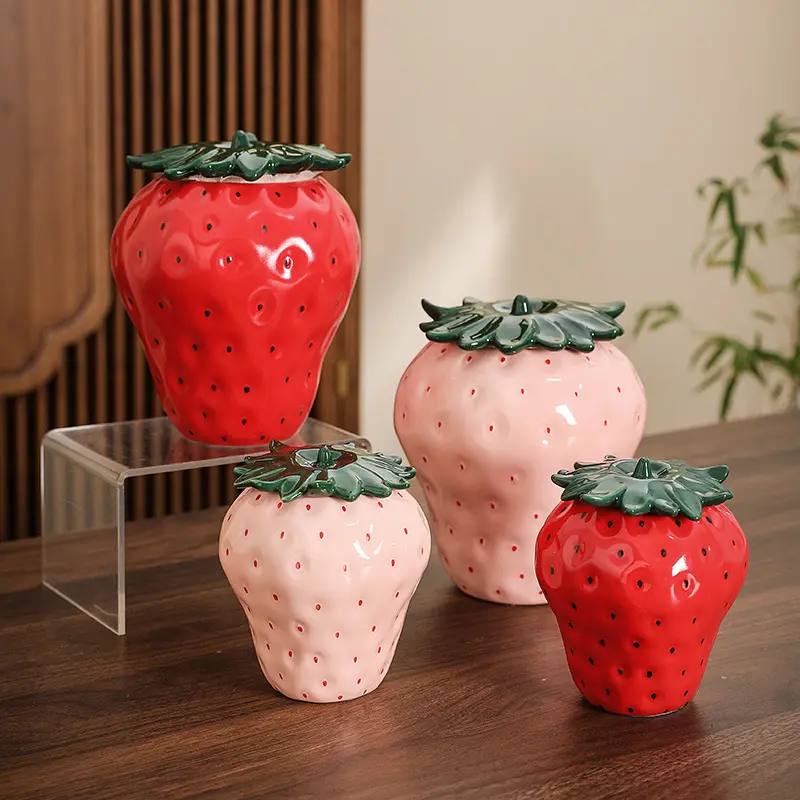 Modern Strawberry Ceramic Tea Caddy Special-shaped Abstract Decoration Jar Moisture-proof Sealed Jar Crafts Gift Home Decoration