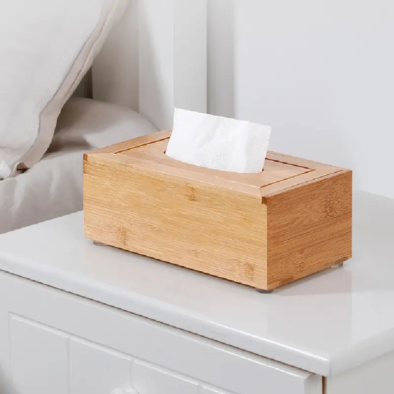 European-style Bamboo Tissue Box Square Rectangular Paper Box Restaurant Hotel Wooden Storage Box Living Room Decoration