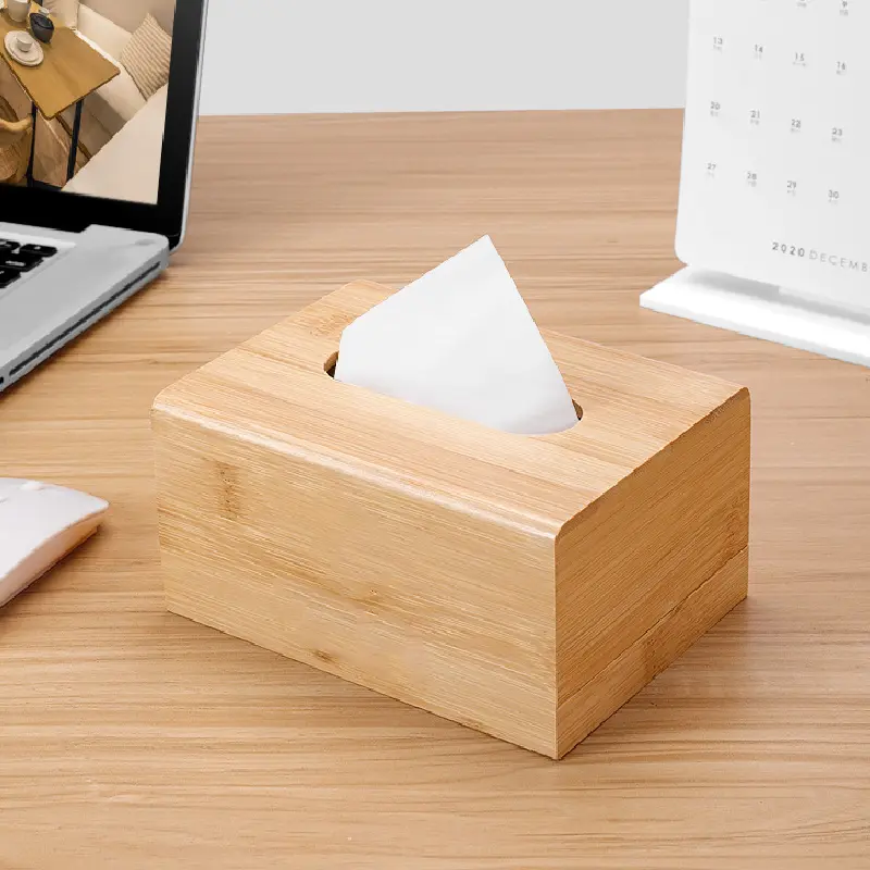 European-style Bamboo Tissue Box Square Rectangular Paper Box Restaurant Hotel Wooden Storage Box Living Room Decoration