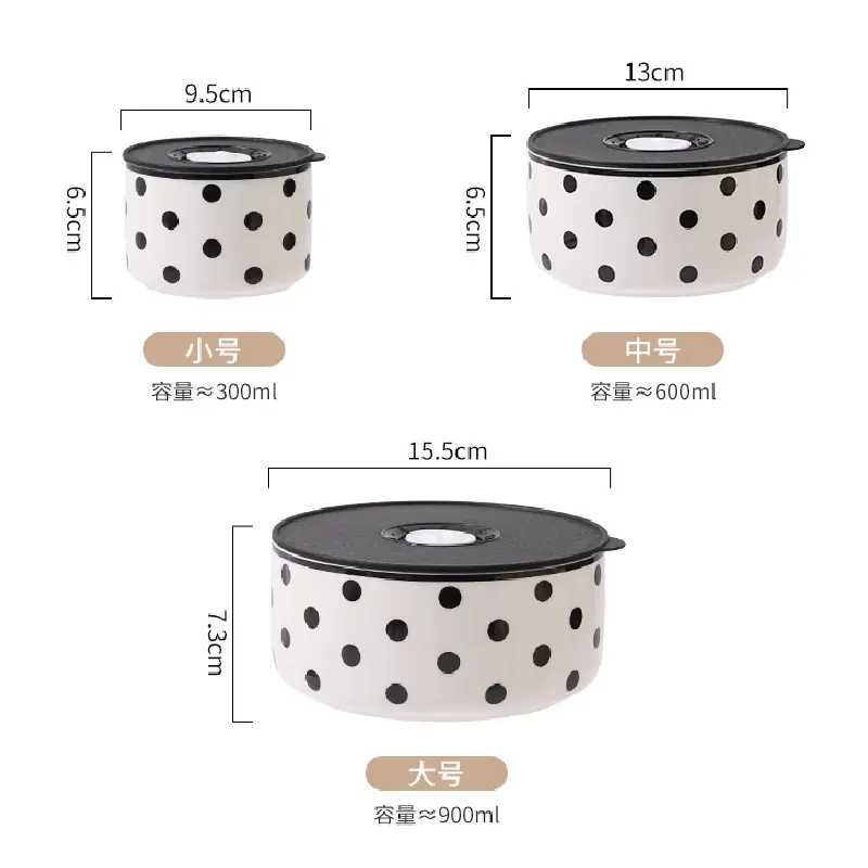 Microwave Oven Special Ceramic Lunch Box Fresh-keeping Box Round Heat-resistant Lunch Box Bowl with Lid Kitchen Rice Sealed Bowl