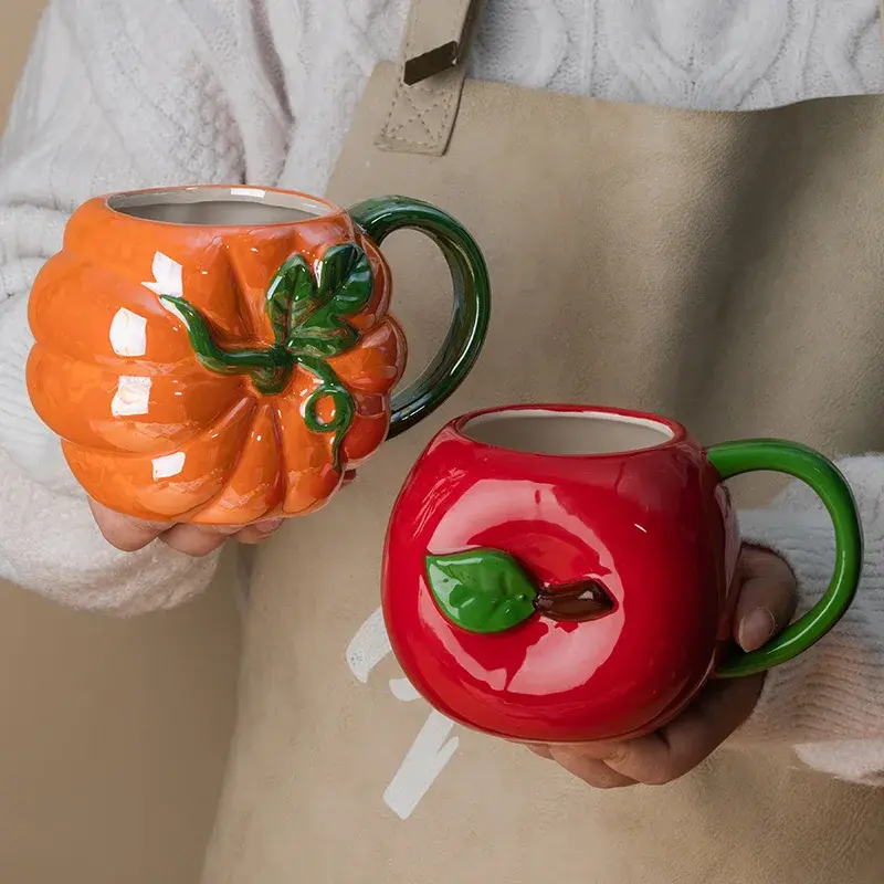 Creative Ceramic Strawberry Pumpkin Pineapple Coffee Cup Kids Fruit Mug Home Office Breakfast Milk Drink Mug Birthday Gift