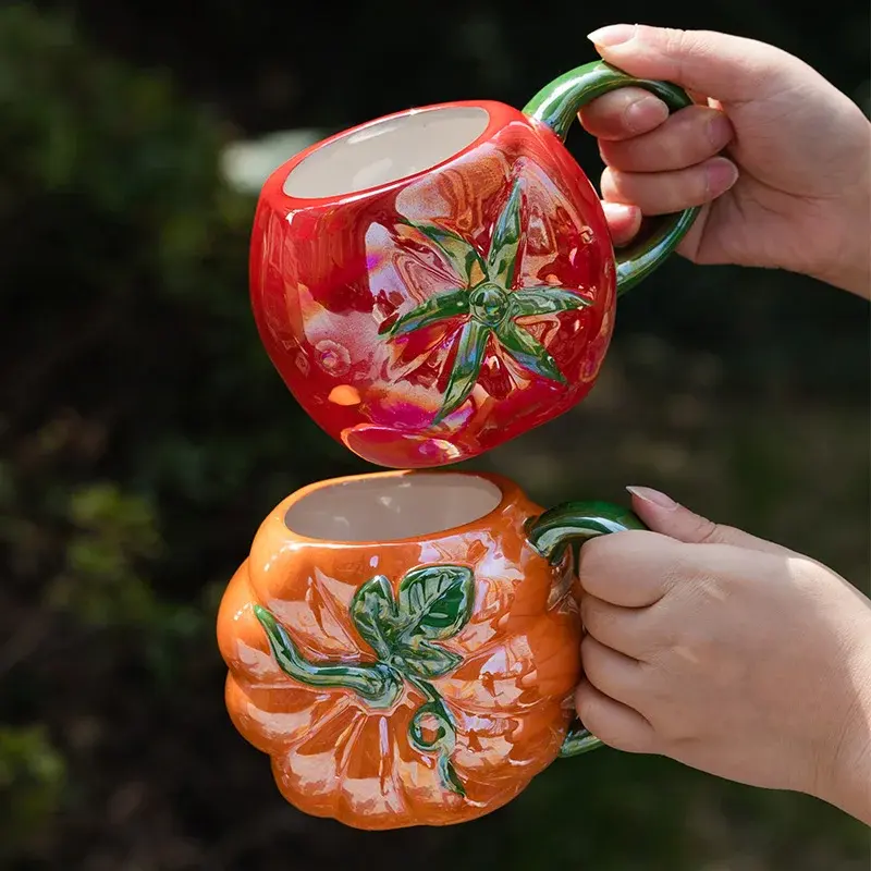 Creative Ceramic Strawberry Pumpkin Pineapple Coffee Cup Kids Fruit Mug Home Office Breakfast Milk Drink Mug Birthday Gift