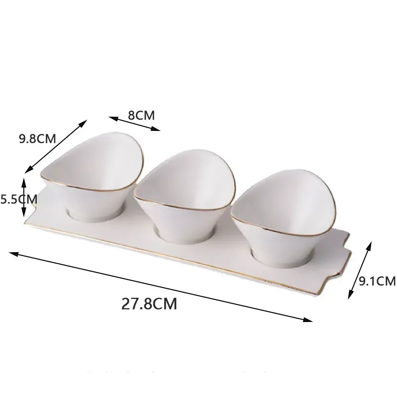3PCS Dried Fruit Salad Bowl White Ingot-shaped Dessert Bowl Snack Bowl Plaid Food Storage Decoration Household Ceramic Tableware