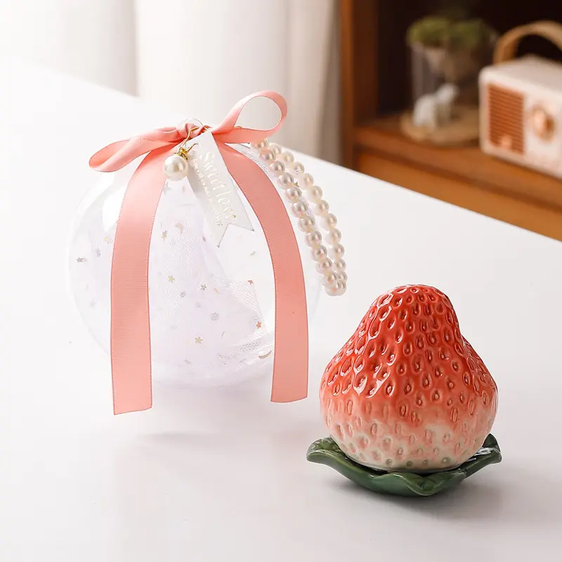 Strawberry Ceramic Tea Pot Tea Bag Storage Box Cover Storage Jar Tea Set Home Decoration Accessories Exquisite Ceramic Gifts