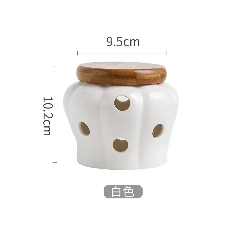 Hollow Openwork Ceramic Garlic Storage Jar with Lid Pumpkin shape Garlic Head Ginger Chili Pepper Storage Jars Candle Lampshade