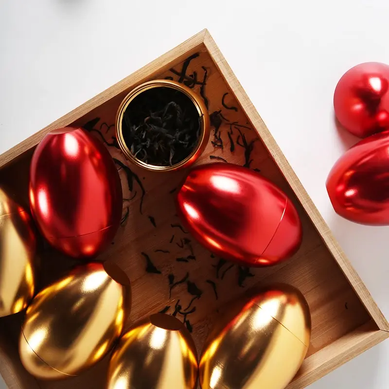 Aluminum Alloy Egg-shaped Storage Tank Mini Portable Tea Pot Metal Golden Egg Storage Tank Creative Gifts Storage Supplies