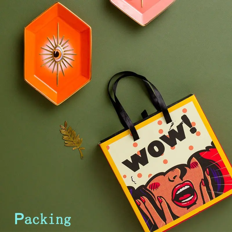 Creative Colorful Hexagonal Eye Tray Ceramic Home Porch Decorations Ornaments Jewelry Storage Tray Desktop Decorative Tray