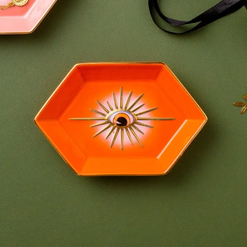 Creative Colorful Hexagonal Eye Tray Ceramic Home Porch Decorations Ornaments Jewelry Storage Tray Desktop Decorative Tray