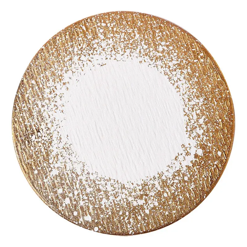 Golden Frosted Western-style Square Round Ceramic Flat Plate Kitchen Supplies Table Main Course Decorative Plate Cake Tray