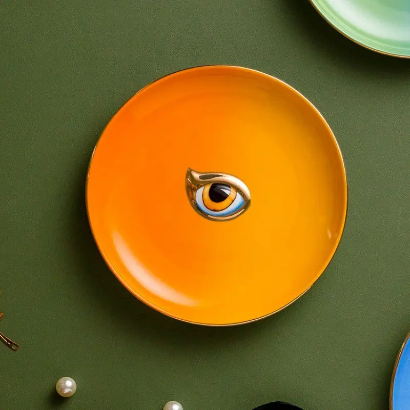 Nordic Round Ceramic Plate Devil's Eye Ring Necklace Jewelry Tray Teacups Coasters Ceramic Jewelry Tray Colorful Tray Ornaments