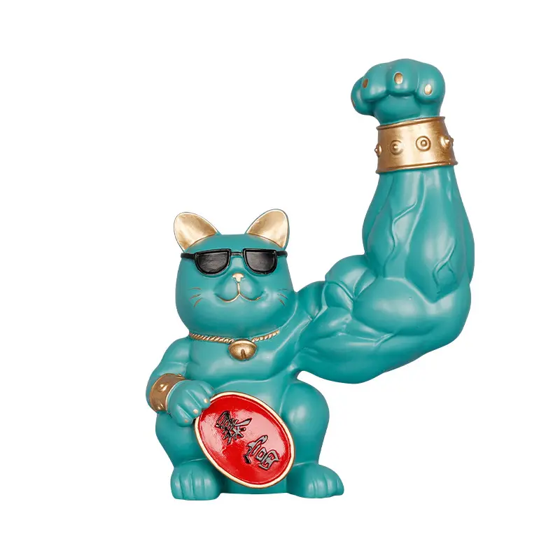 Creative Lucky Cat Decorative Ornaments Muscle Cat Animal Statue Resin Table Small Ornaments Living Room Home Decoration Modern