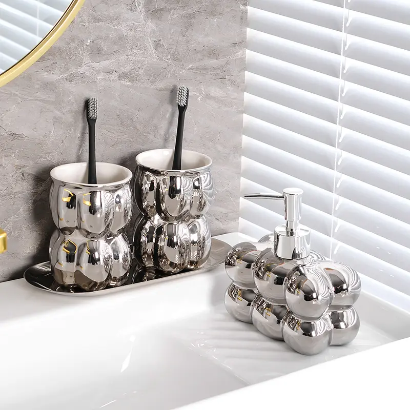 Luxury Bathroom Decoration Clouds Gargle Cup Emulsion Bottled Cotton Swab Box Washstand Ceramic Creative Bathroom Supplies