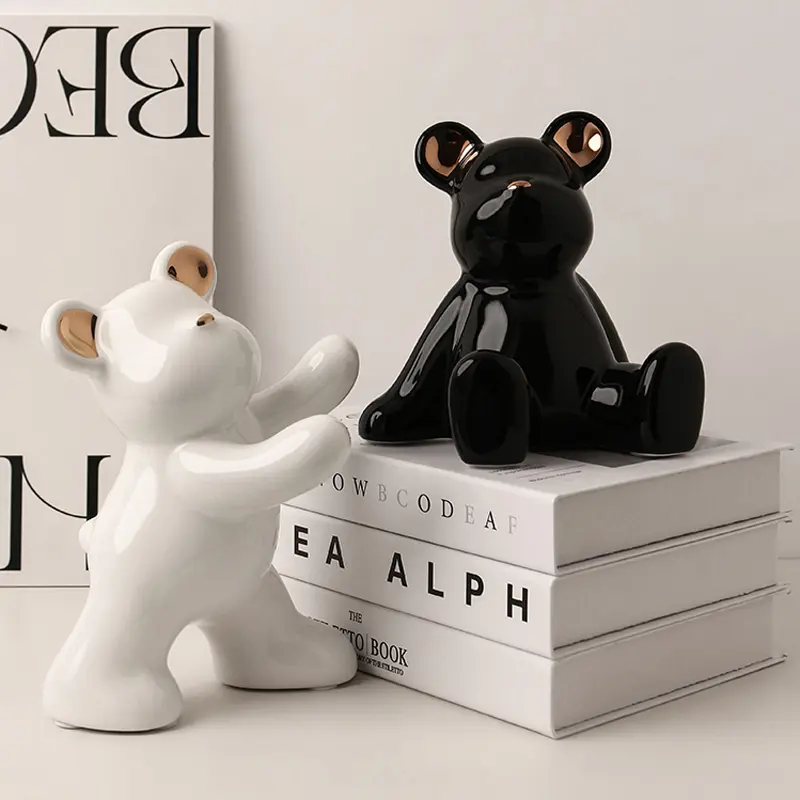 European light luxury fashion bear decoration modern simple soft decoration home accessories ceramic bookcase decoration
