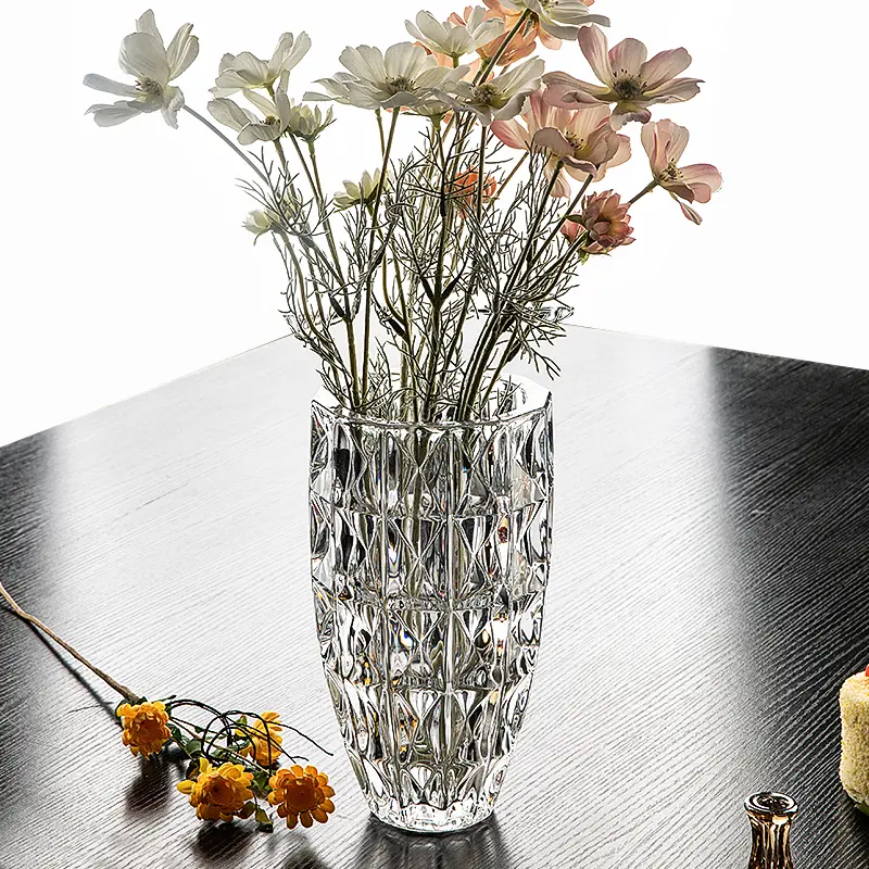 Crystal Glass Vase Luxury High Sense Transparent Water Flower Arrangement Ornaments Living Room Home Soft Decoration Vase