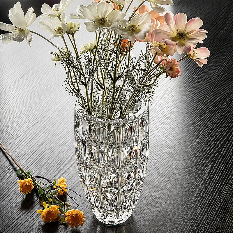 Crystal Glass Vase Luxury High Sense Transparent Water Flower Arrangement Ornaments Living Room Home Soft Decoration Vase