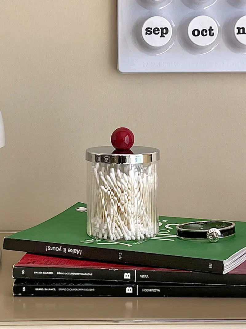 Cotton Swab Tube Glass Storage Box with Cover Striped Transparent Dental Floss Jar Candle Storage Jar Living Room Ornaments