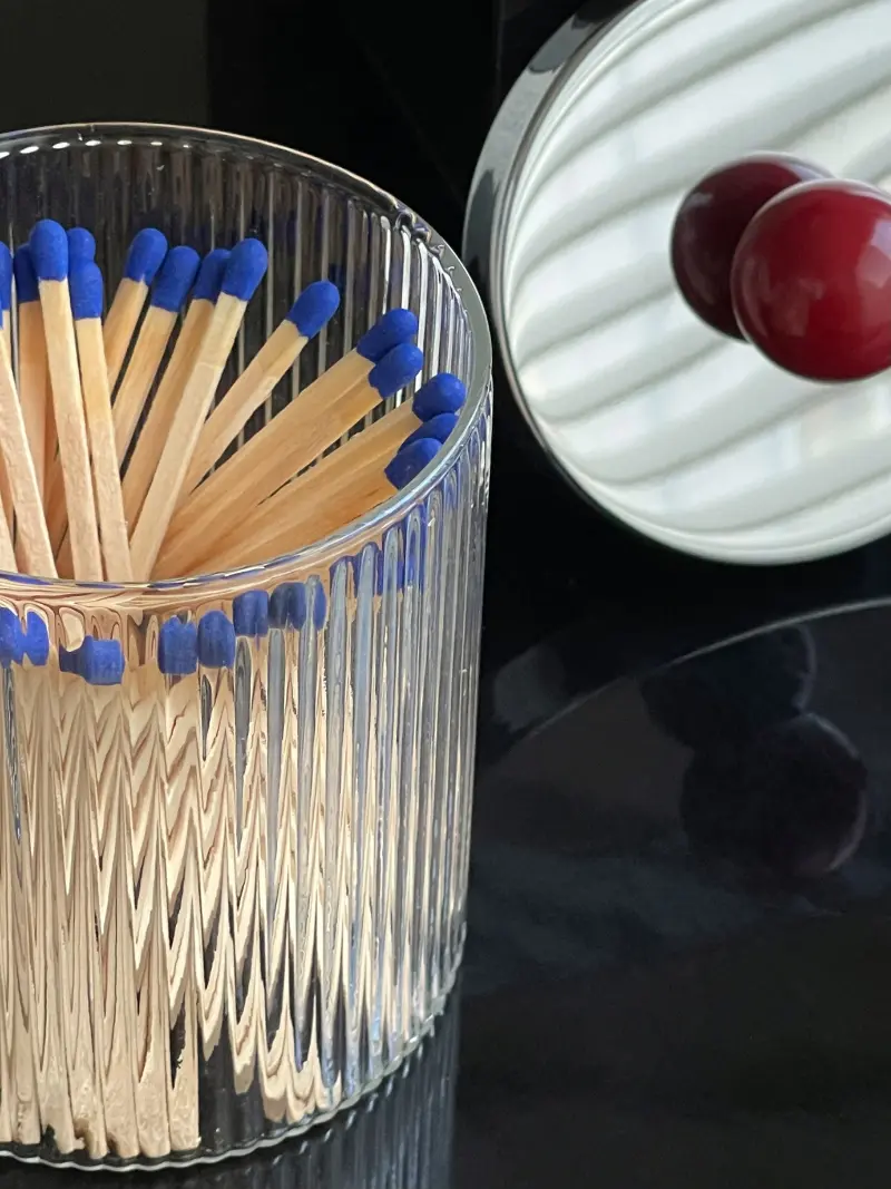 Cotton Swab Tube Glass Storage Box with Cover Striped Transparent Dental Floss Jar Candle Storage Jar Living Room Ornaments