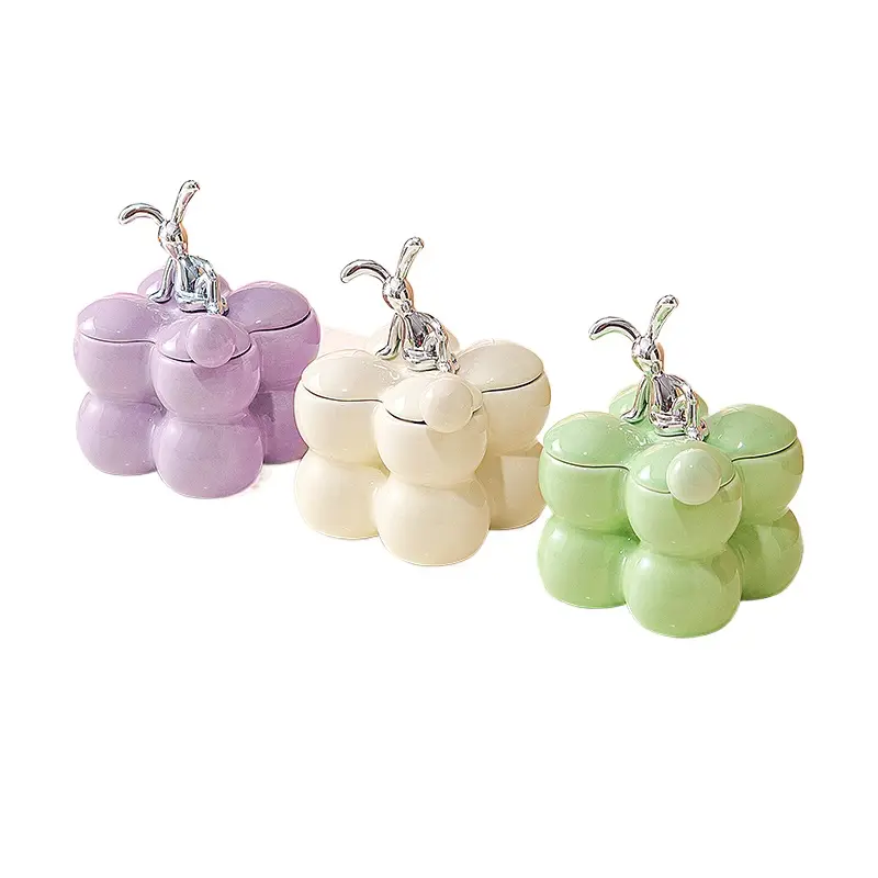 Creative Irregular Ceramic Seasoning Jar Rabbit Cover Storage Jar Seasoning Box Salt Oil Spice Storage Jar Kitchen Accessories