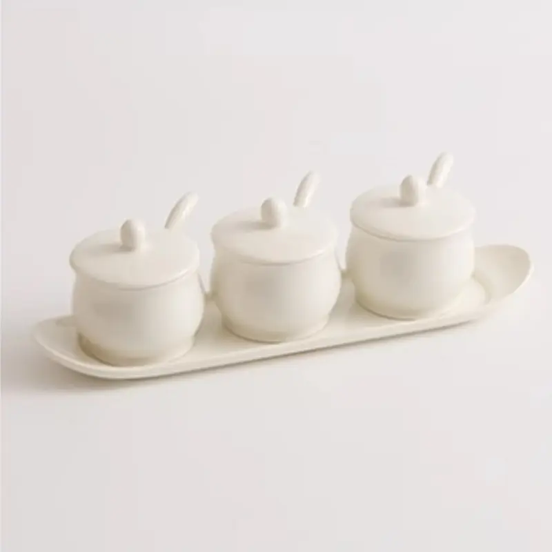 White Ceramic Seasoning Jar with Lid Drum Shaped High-end Seasoning Jar Ceramic Seasoning Jar Living Room Kitchen Accessories