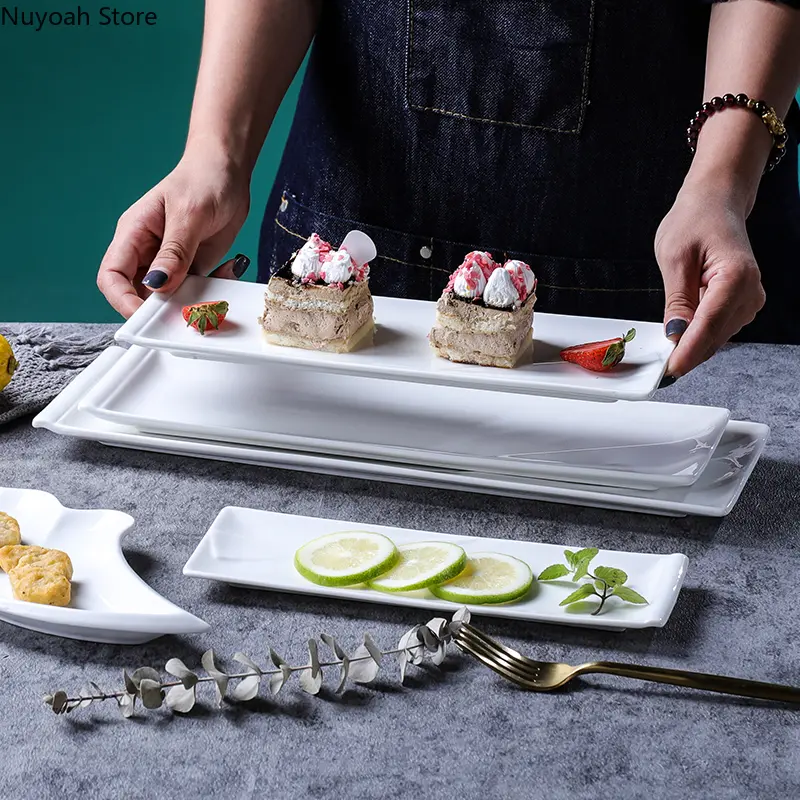 Sushi Plate White Ceramic Long Japanese Sweetheart Plate Small Plate Afternoon Tea Dessert Plate Ceramic Rectangular Cake Plate