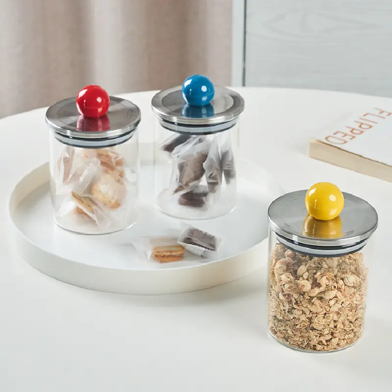 Transparent Glass Bottle Cotton Swab Jar Kitchen Sealed Storage Jar Moisture-proof Storage Box Tea Jar Whole Grains Distributor
