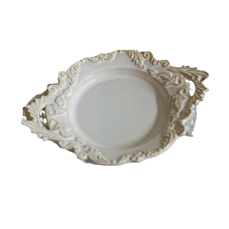 French Retro Relief Plate Ceramic Spaghetti Plate Binaural Dessert Western Food Plate Light Luxury Tableware